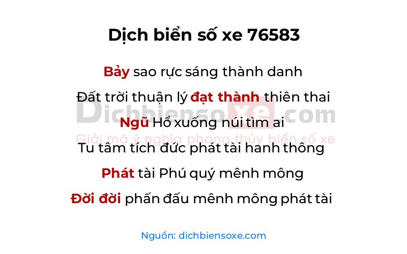 Dịch thơ biển số 76583