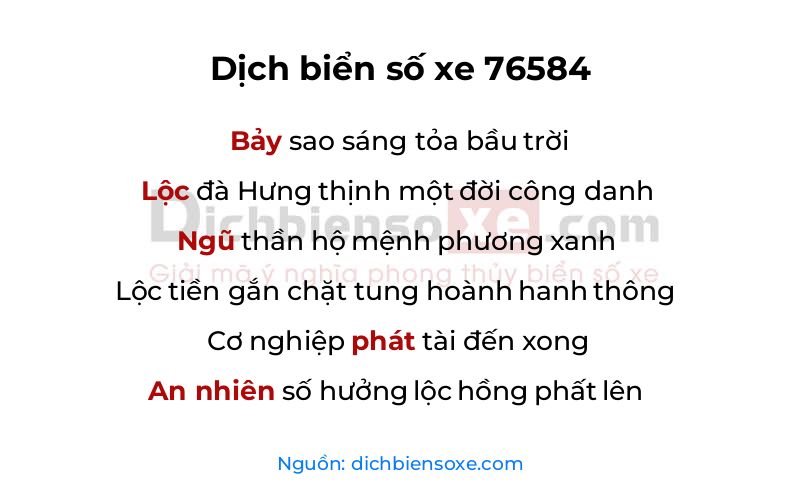 Dịch thơ biển số 76584