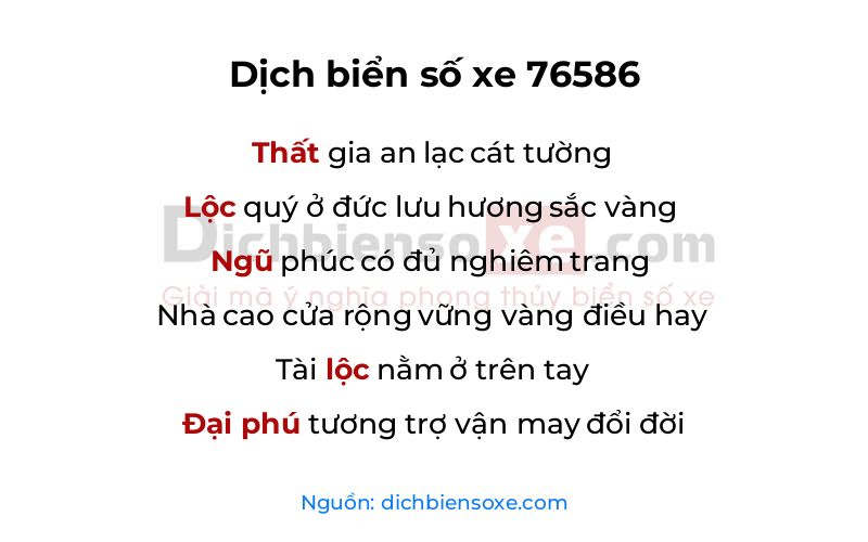 Dịch thơ biển số 76586