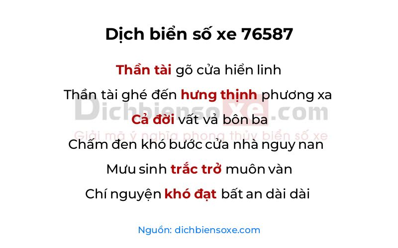 Dịch thơ biển số 76587