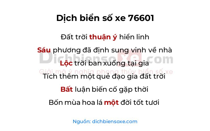 Dịch thơ biển số 76601