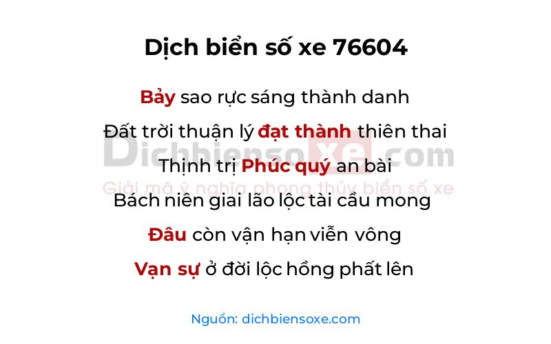 Dịch thơ biển số 76604