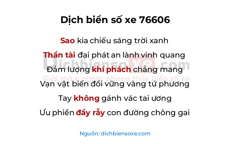 Dịch thơ biển số 76606