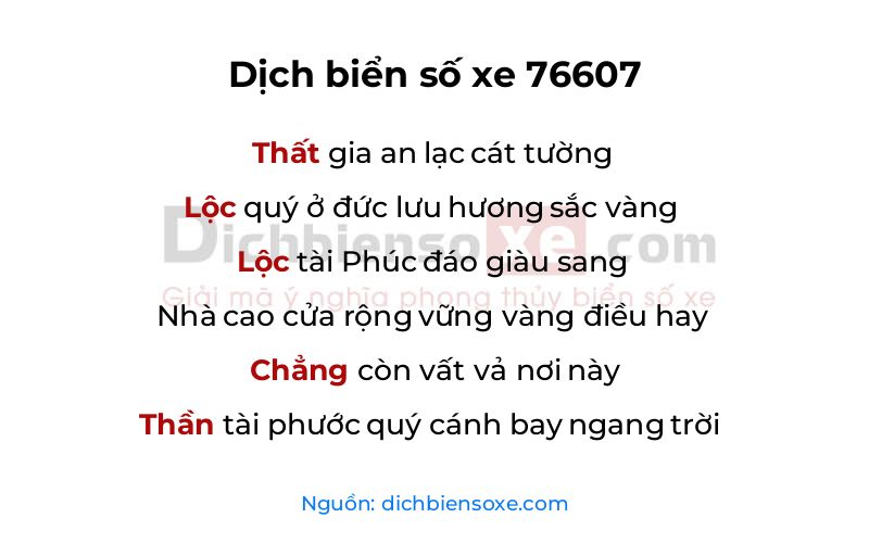 Dịch thơ biển số 76607
