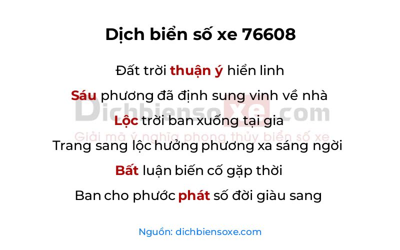 Dịch thơ biển số 76608