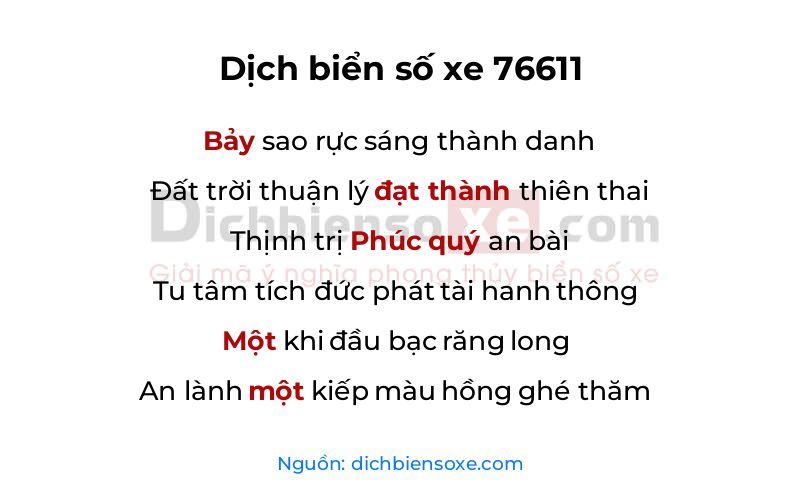 Dịch thơ biển số 76611