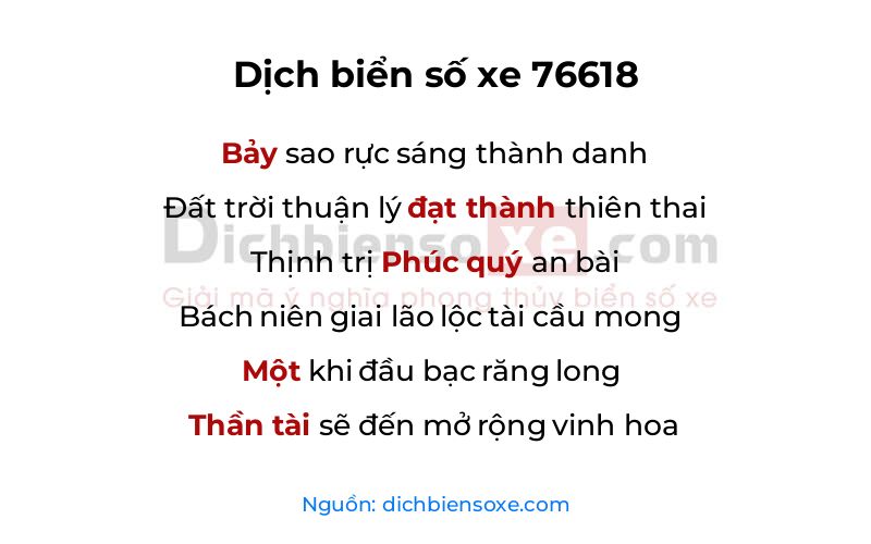 Dịch thơ biển số 76618