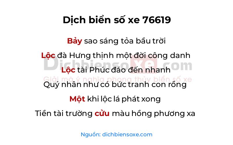 Dịch thơ biển số 76619