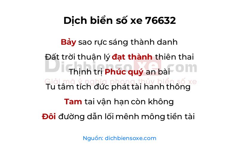 Dịch thơ biển số 76632