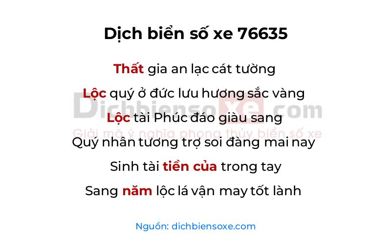 Dịch thơ biển số 76635