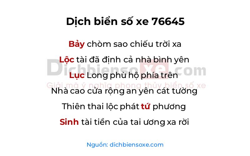Dịch thơ biển số 76645