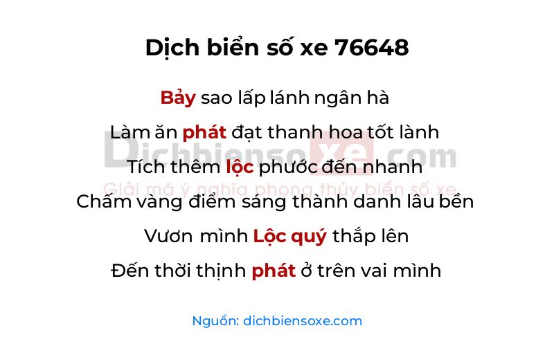 Dịch thơ biển số 76648