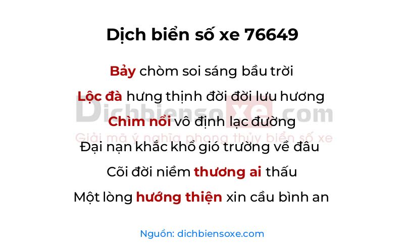 Dịch thơ biển số 76649