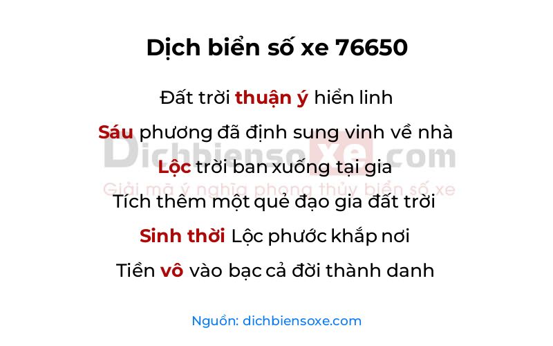 Dịch thơ biển số 76650