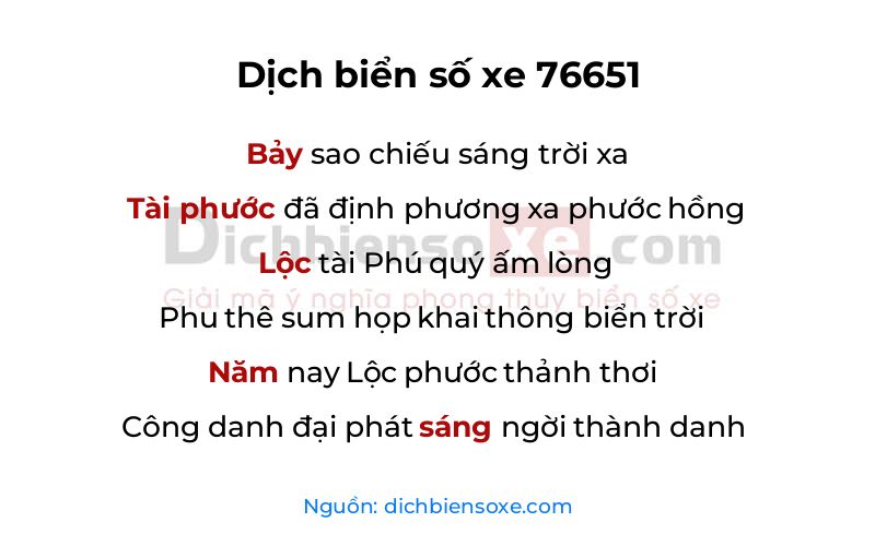 Dịch thơ biển số 76651