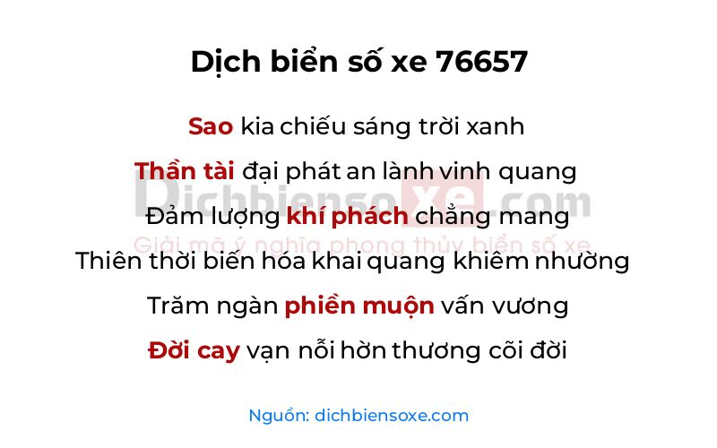 Dịch thơ biển số 76657