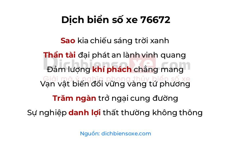 Dịch thơ biển số 76672