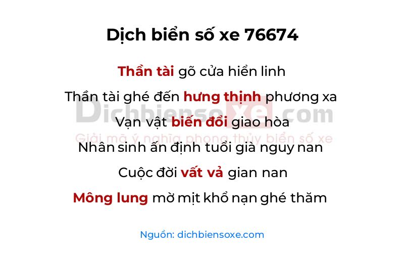 Dịch thơ biển số 76674