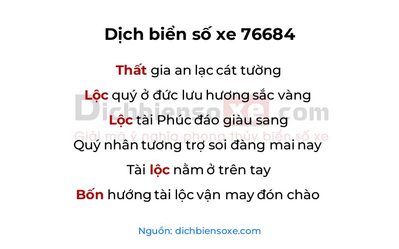 Dịch thơ biển số 76684