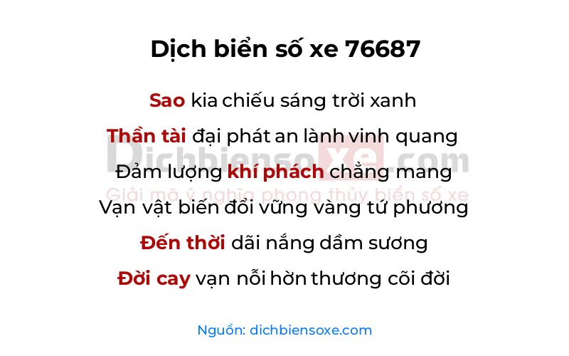 Dịch thơ biển số 76687