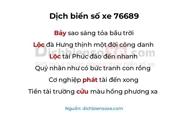 Dịch thơ biển số 76689