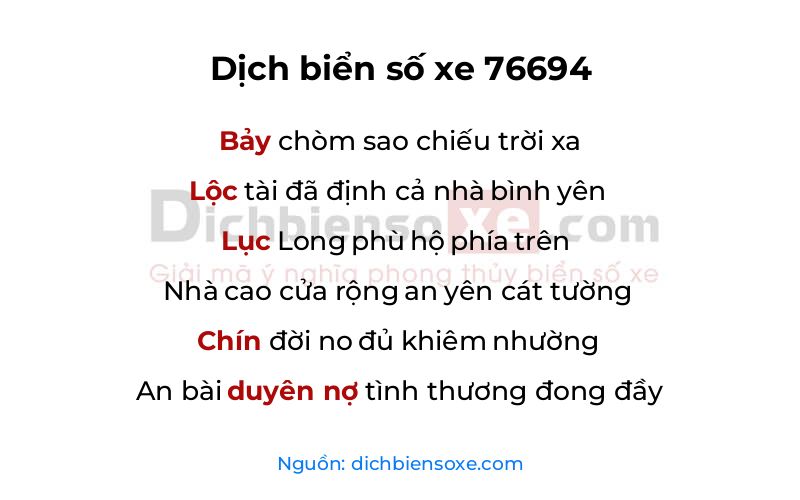 Dịch thơ biển số 76694