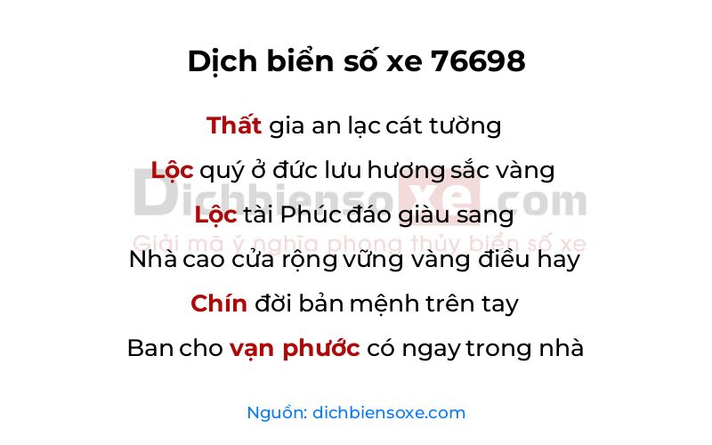 Dịch thơ biển số 76698
