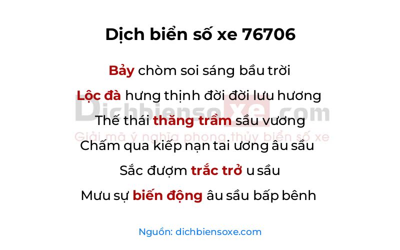 Dịch thơ biển số 76706