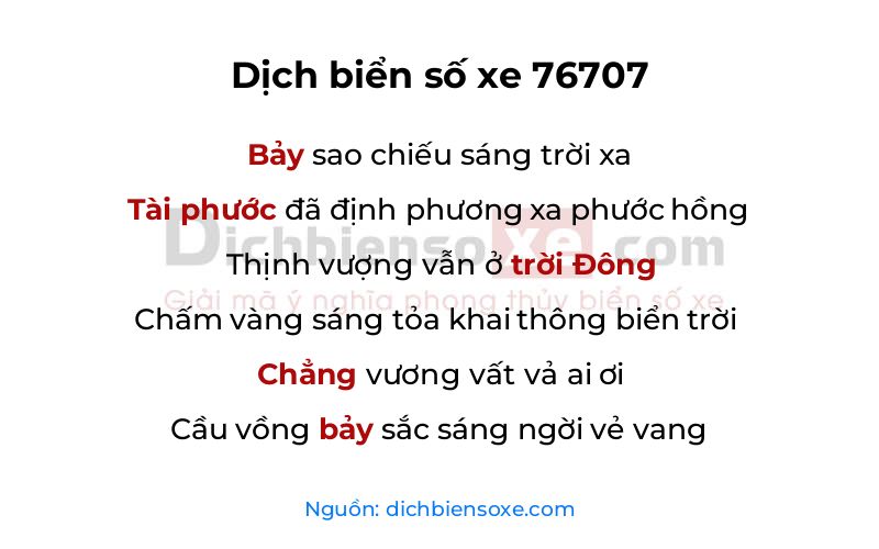 Dịch thơ biển số 76707