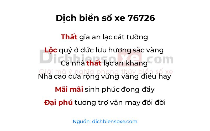 Dịch thơ biển số 76726