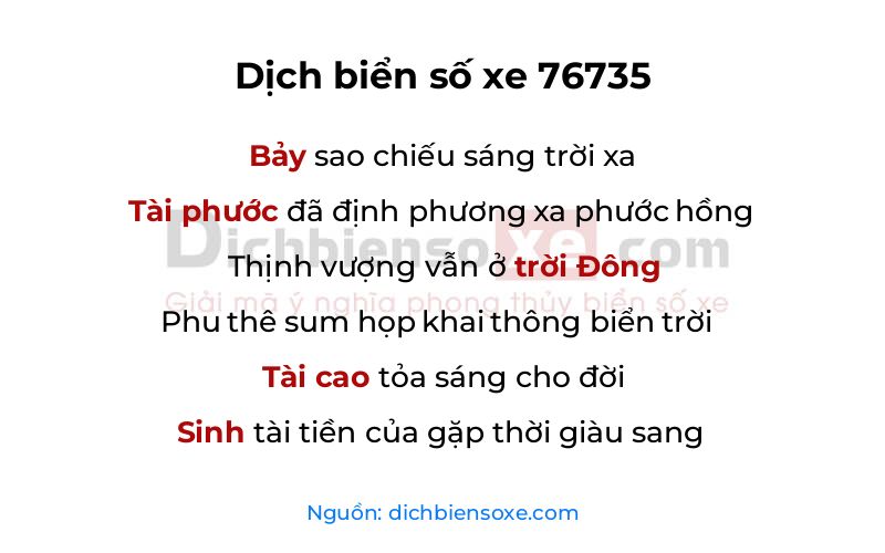 Dịch thơ biển số 76735
