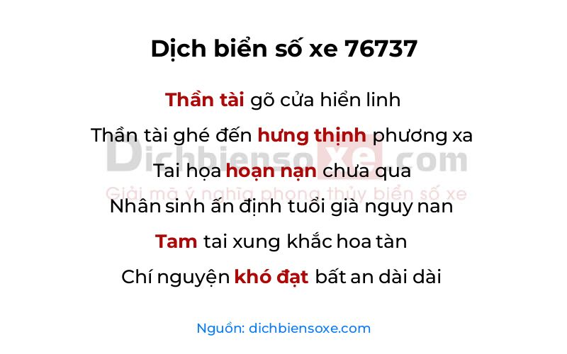 Dịch thơ biển số 76737