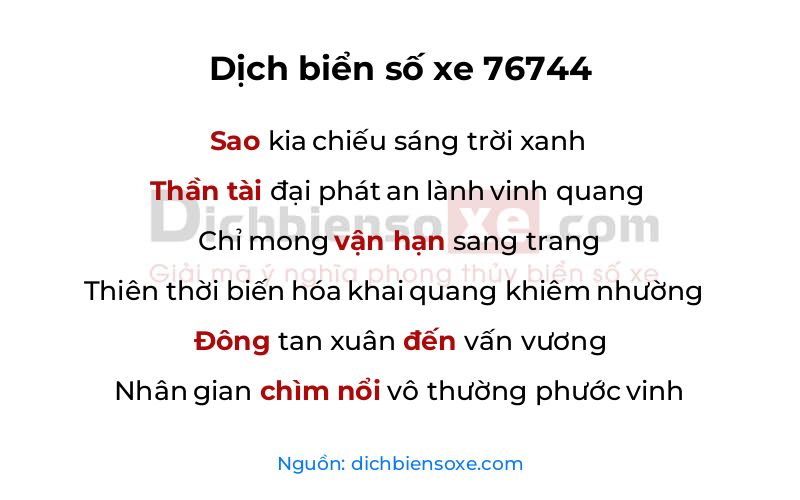 Dịch thơ biển số 76744