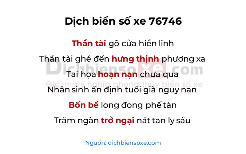 Dịch thơ biển số 76746