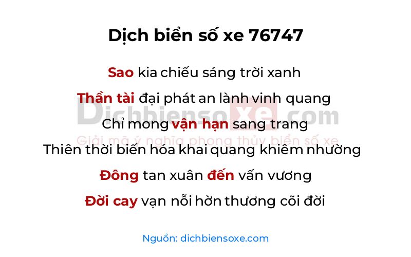 Dịch thơ biển số 76747