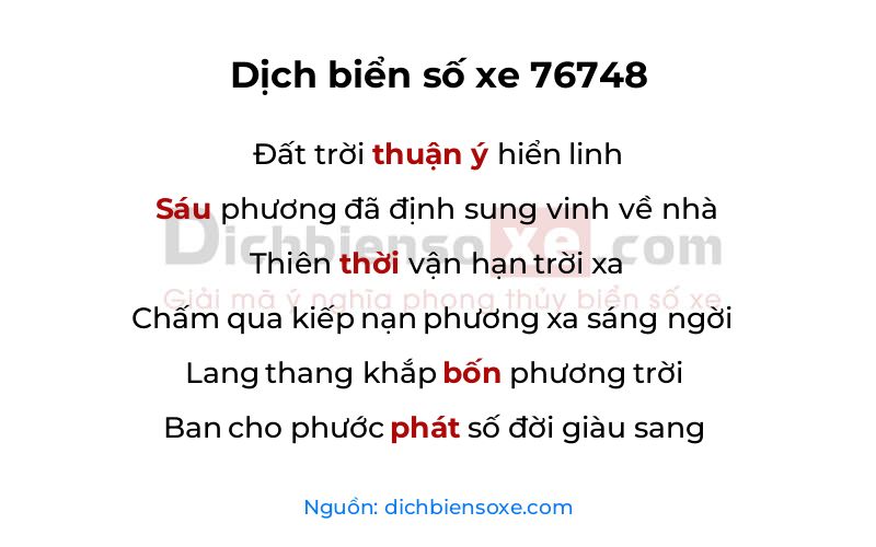 Dịch thơ biển số 76748