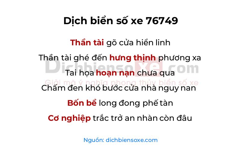 Dịch thơ biển số 76749