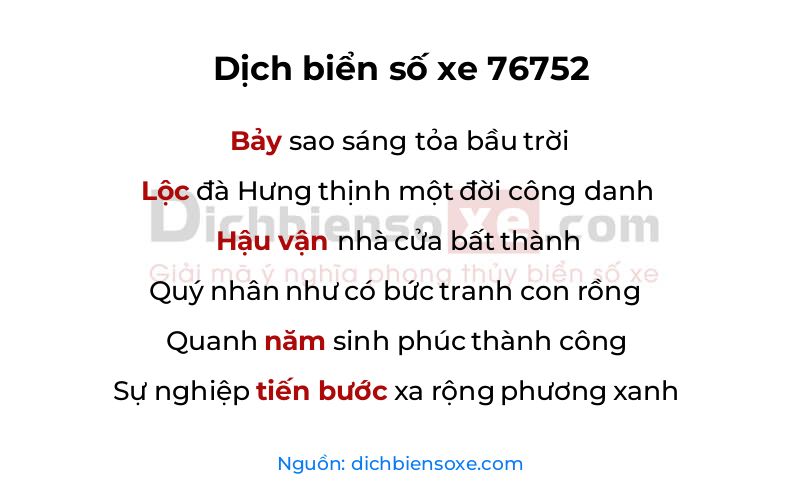 Dịch thơ biển số 76752