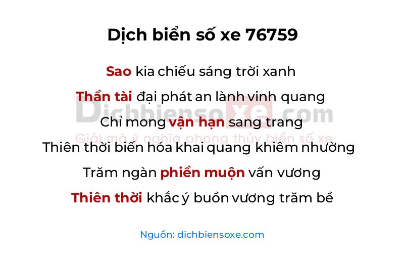 Dịch thơ biển số 76759