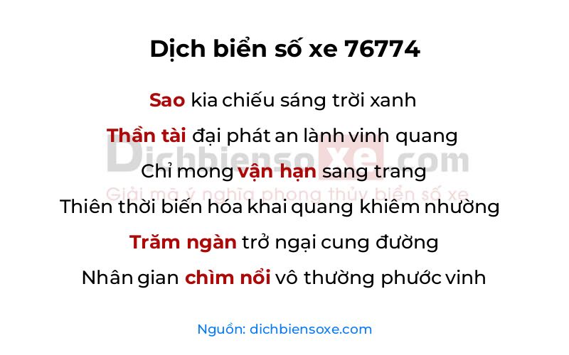 Dịch thơ biển số 76774