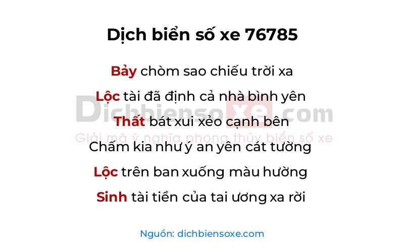 Dịch thơ biển số 76785