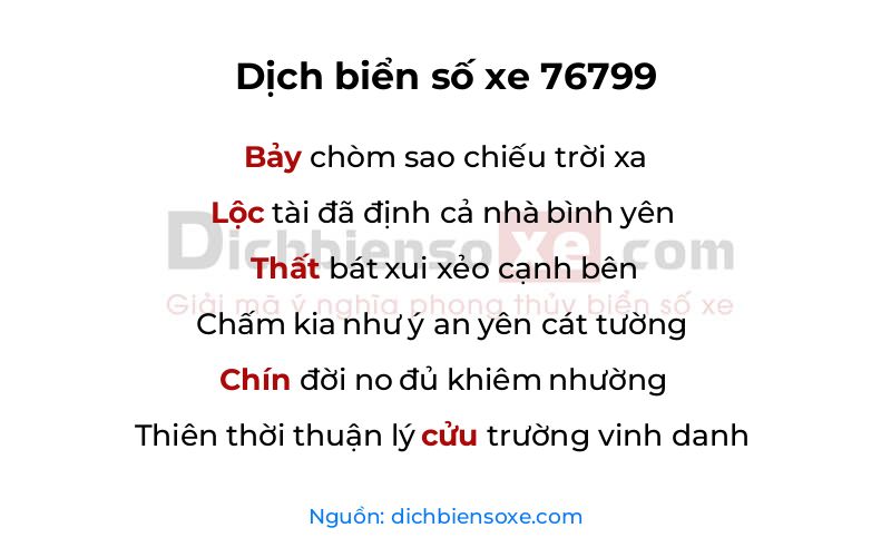 Dịch thơ biển số 76799