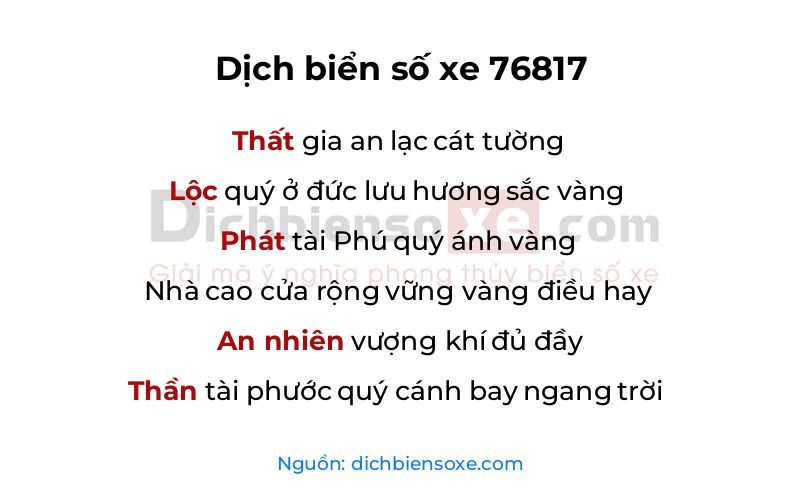 Dịch thơ biển số 76817