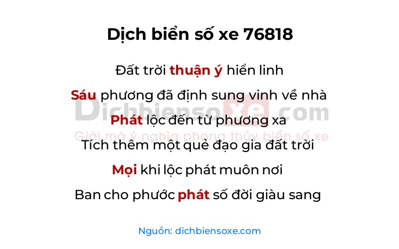 Dịch thơ biển số 76818