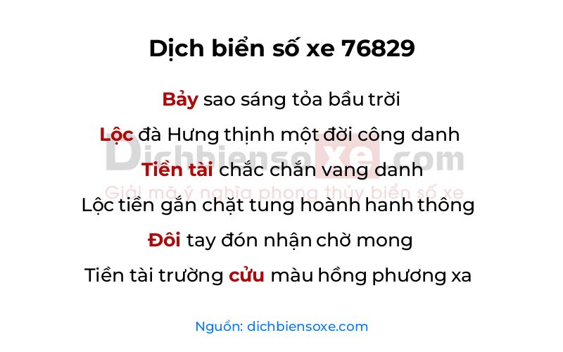 Dịch thơ biển số 76829