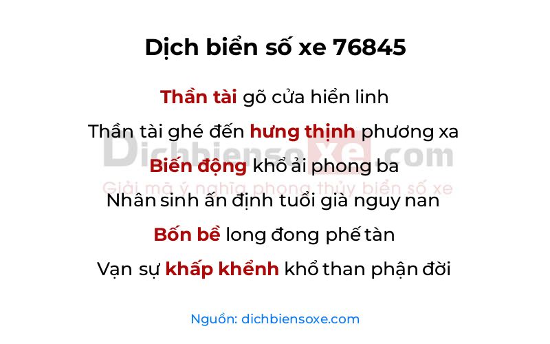 Dịch thơ biển số 76845