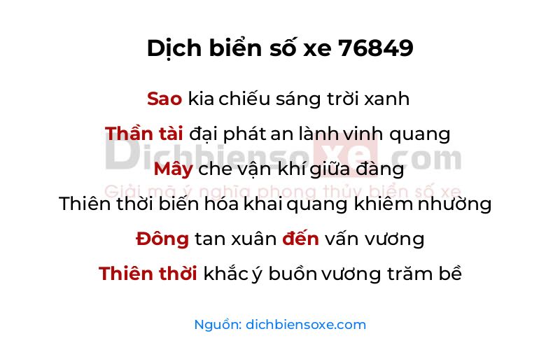 Dịch thơ biển số 76849
