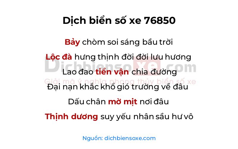Dịch thơ biển số 76850