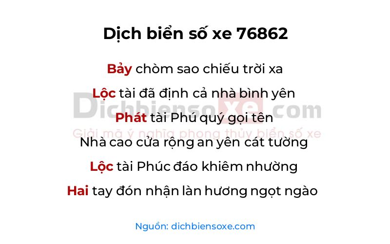 Dịch thơ biển số 76862