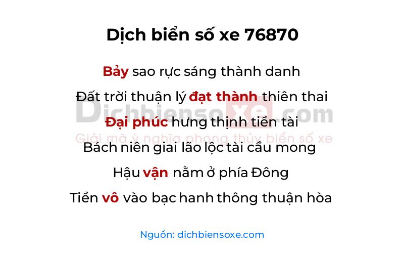 Dịch thơ biển số 76870